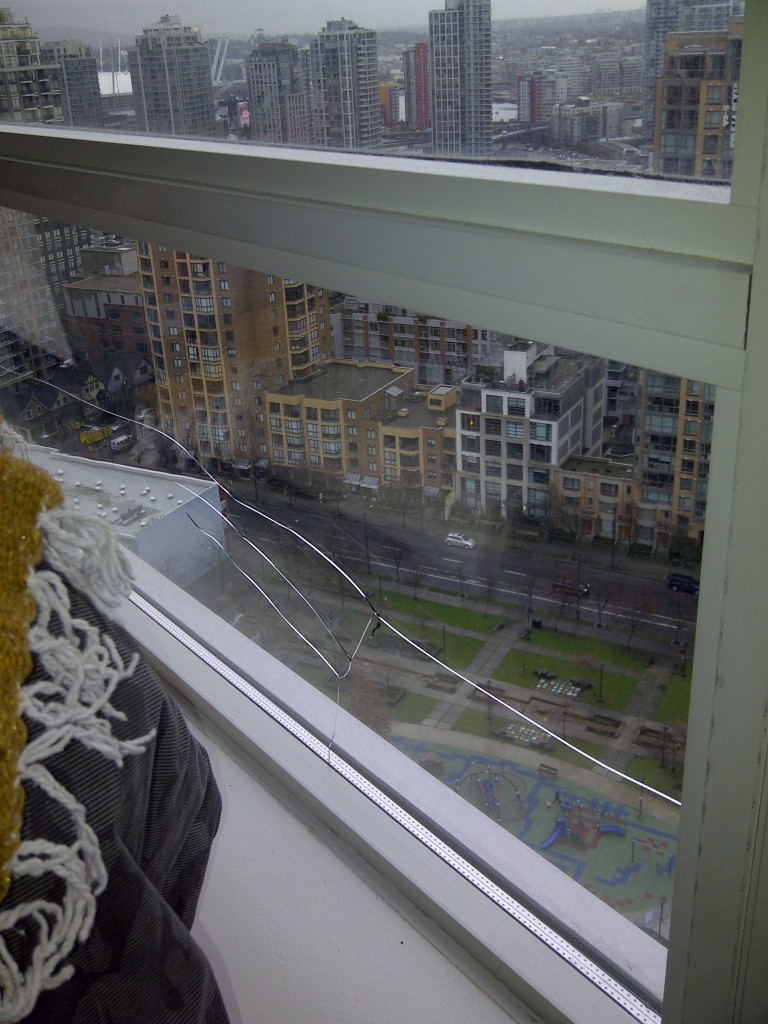 Glass repair for apartment window. The glass repair job requires new safety glass for a hi rise window. Insurance company paid for glass repair on window.